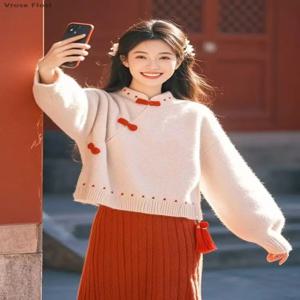 2025 새로운 중국 스타일 디스크 버클 스탠드 칼라 Qipao 탑 두꺼운 따뜻한 겨울 유행 탑 빈티지 문학 예술 선 Hoody