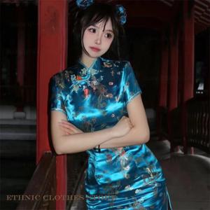 실크 새틴 중국어 드레스 레이디 Qipao 전통 자카드 드래곤 피닉스 Cheongsam 섹시한 여자 Y2K Vestidos 동양 옷 6XL
