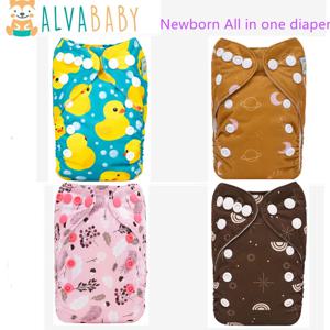 U Pick ALVABABY 신생아 AIO 기저귀 재사용 가능한 올인원 신생아 천 기저귀(포켓 포함) 1pc 4층 대나무 인서트
