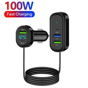 5 포트 USB Type-C 차량용 충전기, 150CM 긴 케이블 포함 100W 아이폰 용 고속 충전 전원 어댑터 삼성 화웨이 차량용 충전기