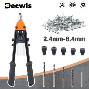 5 in 1 수동 리벳 ​​건, 2.4mm 3.2mm 4.0mm 4.8mm 6.4mm 리벳팅 도구, 홈 리벳팅 머신, 풀 리벳 건, DIY 인서트 리벳 빠른 리벳팅 도구, 옵션 250개 리벳 및 5개 트위스트 드릴