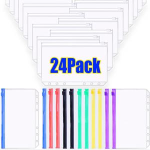 2-24Pcs 클리어 바인더 포켓 A6 6 홀 방수 PVC 주최자 현금 예산 봉투 노트북 플래너 용 지퍼 바인더 파우치