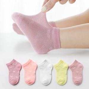 5 쌍 소녀 양말 귀여운 하트 패턴 메쉬 통기성 부드럽고 편안한 아기 어린이 키즈 발목 양말