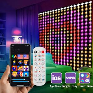 크리스마스 LED 커튼 조명, 방수 요정 조명 APP 제어 DIY 색상 변경 LED 스트링 조명 선물 파티 홈 데코용