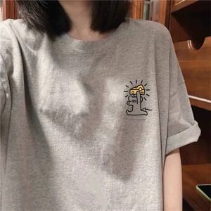 루즈핏 반팔 티셔츠 퓨어 코튼 남성 여성 여름 탑 젊은 활력 스타일 라운드 넥 스웨트셔츠 캐주얼웨어