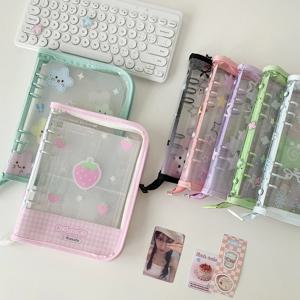 핫 세일 한국 INS 패션 A5 PVC 지퍼 루즈 리프 앨범 귀여운 소녀 아이돌 사진 4칸 보관 카드 홀더 사진 프레임 선물