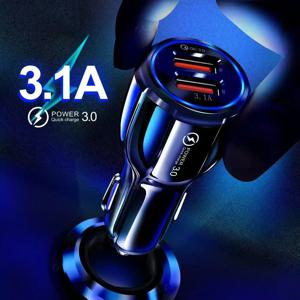 고품질 듀얼 USB 차량용 충전기 2포트 12-24V 시가 라이터 소켓 QC3.0 고속 충전 어댑터 (휴대폰, 아이폰, 삼성용)