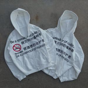 새로운 패션 Y2K 그레이 스포츠 노 스모킹 집업 후드티 스웨터 남녀 빈티지 클래식 힙합 스트리트웨어 의류 루즈 재킷