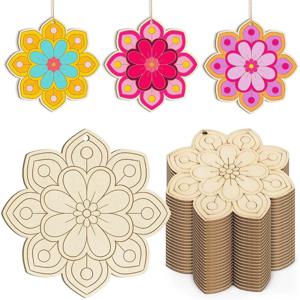 10개 나무 꽃 장식품, 미완성 나무 조각(구멍 있음), DIY 공예용 나무 블랭크 크리스마스 장식품