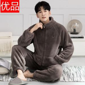 남성용 산호 플리스 잠옷 두꺼운 플란넬 홈웨어 세트 가을 겨울 스타일 긴팔 보온성 보장 홈씬
