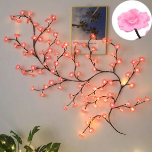 체리 LED 트리 브랜치 조명 72/96LED 조명 포함 복숭아꽃 버드나무 덩굴 가지 가랜드 실내 파티용 홈 벽 문 창문 장식