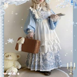 오리지널 한한양 중명 왕조 청삼 프록 코트 모피 칼라와 패딩 스커트가 있는 귀여운 가을 겨울 의류