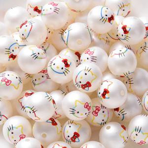 10Pcs KT 고양이 아크릴 비즈 화이트 프로스트 인쇄 라운드 비즈 Foy Hanndmade DIY 젖꼭지 체인 목걸이 팔찌 액세서리