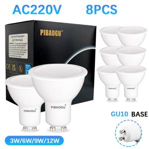 8개 GU10 AC220V LED 스팟 전구 백색/따뜻한 백색/중성색 3W 6W 9W 12W 에너지 절약 디밍 가능 깜빡임 없는 가정용 거실 침실용