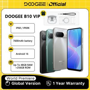 글로벌 버전 DOOGEE B10 스마트폰 안드로이드 16 7600mAh 배터리 6GB 256GB 6.6인치 디스플레이 64MP AI 카메라 IP68 / IP69K 휴대폰