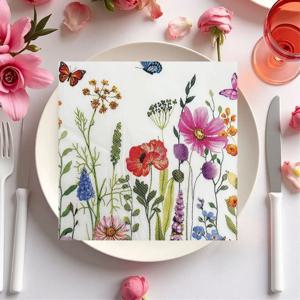 20pcs 33*33cm 2 레이어 수채화 꽃 나비 인쇄 냅킨 파티 장식 일회용 테이블 매트 DIY 데쿠파주 종이