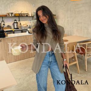 KONDALA 빈티지 시크 체크 무늬 블레이저 여성 2026 봄 트렌드 해킹 블레이저 우아한 통근 하이 스트리트 레이디 싱글 버클 블레이저