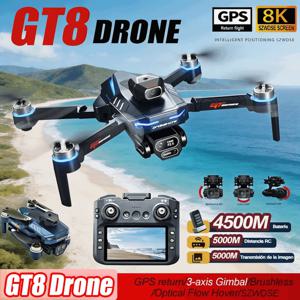 GT8 핫 드론 프로페셔널 GPS 8K HD 듀얼 카메라 짐벌 브러시리스 모터 장애물 회피 기능 FPV 쿼드콥터 어린이 선물 장난감