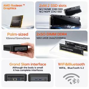 탑톤 팜 게이밍 미니 PC AMD 라이젠 3 5300U ES 7 4700U ES 2*M.2 슬롯 2*DDR4 휴대용 사무용 데스크탑 PC 윈도우 11 미니PC WiFi6