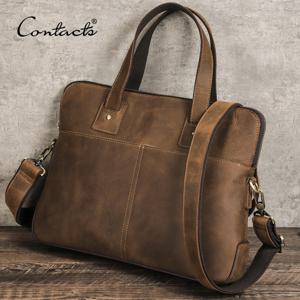 CONTACT'S 정품 가죽 남성용 서류 가방 빈티지 노트북 핸드백 캐주얼 숄더백 대용량 메신저 백 맥북 16인치용