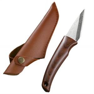 날카로운 접목칼, 나무 손잡이와 가죽 칼집 포함, 내구성 있는 정원용 도구 (싹이끼 및 접목용)