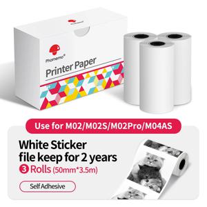 감열지 원본 Phomemo 스티커 3 롤 M02 M02S M02 Pro 열전 사 프린터 미니 열전 사 사진 스티커에 적합