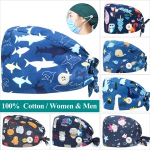 상어 해군 스크럽 캡 의료 작업 모자 간호사 액세서리 여성 남성 100% 코 튼 품질 내부 Sweatband 외과 간호 모자 M702