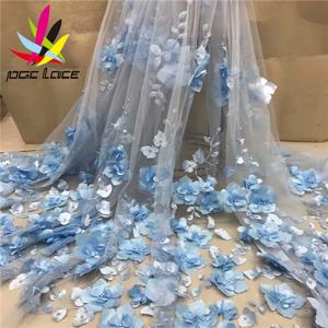 화이트 3D 비즈 레이스 원단 2026 고품질 메쉬 자수 아플리케 3D 꽃 튤 나이지리아 레이스 원단 신부용 LY1355