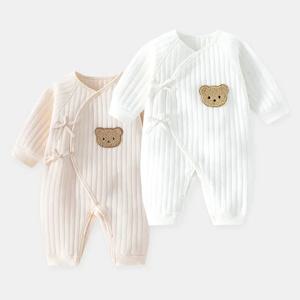 모자와 곰 아기 점프 슈트 소년을위한 면화 유아 Rompers 소녀 긴 소매 아기 Onesies 부드러운 통기성 원피스 잠옷