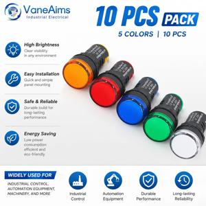 LED 표시등 AD16-22DS 패널 장착 플라스틱 전원 신호등 파일럿 램프 비콘, AC DC 12V 24V 220V LED, 10 개, 22mm