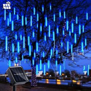 태양열 유성 비 스트링 조명, 유성우 8 튜브, 192LED, 방수 떨어지는 빗방울 요정 조명, 30cm, 1 개