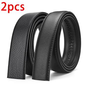 2Pcs 남자 벨트 패션 버클없이 하이 엔드 벨트 블랙 소프트 PU 가죽 남자 벨트 바디 버클 스트랩 없음
