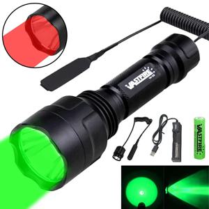 LED 전술 사냥 손전등 녹색/빨간색/흰색 토치 USB 충전식 350LM 600-800 야드 범위 C8 슈팅 스카우트 조명 세트