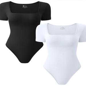초가을 여성 점프수트 반팔 티셔츠 단색 스퀘어넥 심리스 바디쉐이핑 바디수트 여성 상의