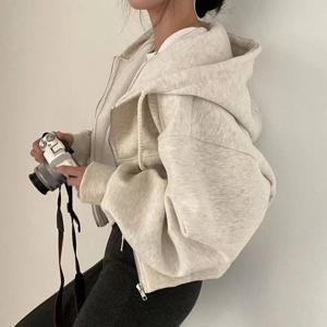 패션 지퍼 후드 티셔츠 여성 가을 ​​긴 소매 자르기 탑 캐주얼 Y2K 후드 streetwear 하라주쿠 여성 자켓 코트