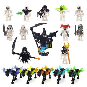 MOC 할로윈 해골 군대 미니 인형 빌딩 블록 DIY 조립 빌딩 블록 캐릭터 인형 해골 말 장식품 장난감