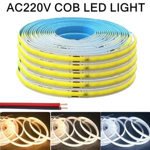 1-5m COB LED 스트립 220V 유연한 테이프 조명 조명 스마트 IC 필요 없음 드라이버 고휘도 240 LED 선형 조명 RA95 따뜻한 흰색