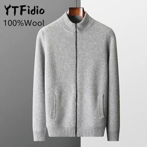 YTFidio 남성용 100% 울 스웨터, 하프 하이 칼라, 지퍼 스웨터, 주머니가 있는 두꺼운 따뜻한 루즈 솔리드 카디건 니트웨어, 기본 193