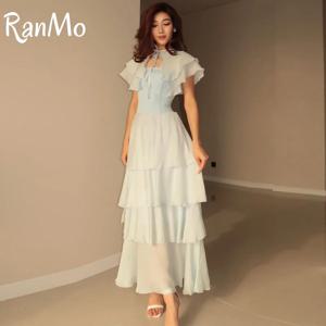 Ranmo 2025 우아한 베이비 블루 쉬폰 이브닝 드레스 사우디 아라비아 발목 길이 계층화 된 주름 매혹적인 댄스 파티 드레스 맞춤형