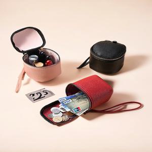 빈티지 가죽 화장품 가방, 립스틱 변경, 보관 가방, 휴대용 여행용 보관 버킷, 개성있는 미니 라운드 동전 지갑