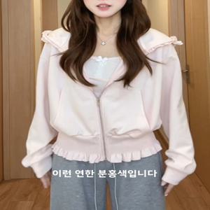 귀여운 핑크색 접힌 밑단 후드 재킷 여성용 짧은 스타일 스웨트셔츠 봄 가을 신상 디자인 다용도 한국 버전 출퇴근 바람막이