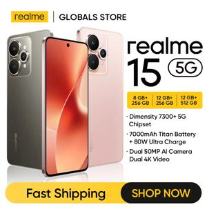 리얼미 15 5G 스마트폰 디멘시티 7300+ 5G 칩셋 듀얼 50MP AI 카메라 6.77인치 144Hz AMOLED 디스플레이 NFC
