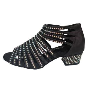 라틴 볼룸 댄스 슈즈 블랙 카키 로우 힐 4cm 편안한 소프트 크리스탈 라틴 댄스 슈즈 댄스 팀용