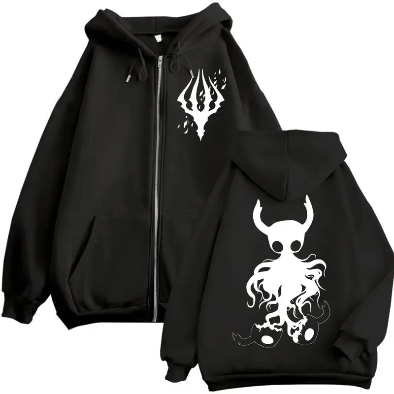Limited Hollow Knight 게임 그래픽 지퍼 후드 고딕 빈티지 지퍼 업 후드 티셔츠 남성 여성 패션 캐주얼 풀오버