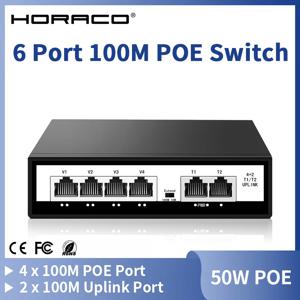 HORACO 6포트 100M POE 스위치 100Mbps 액티브 POE 네트워크 스위치 52W IP 카메라, NVR, 감시, CCTV, POE 카메라용