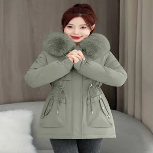 여성용 짧은 두꺼운 양털 안감 코튼 자켓 코트 지퍼 슬리브 긴 소매 후드 통근 스타일 한국어 버전 겨울 신상품