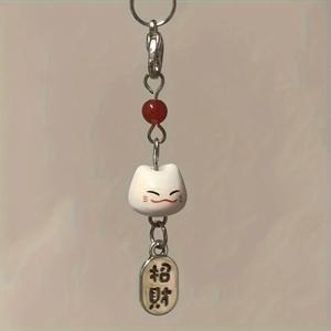 귀여운 행운의 고양이 비즈 폰 참 폰 스트랩 키체인 가방 액세서리 폰 키 스트랩 랜야드 참 로프 장식 펜던트