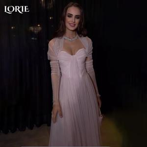 LORIE 핑크 인어 웨딩 드레스 긴 소매 아플리케 튤 파티 가운 스퀘어 넥 스윗하트 플리츠 댄스 파티 드레스 맞춤 제작