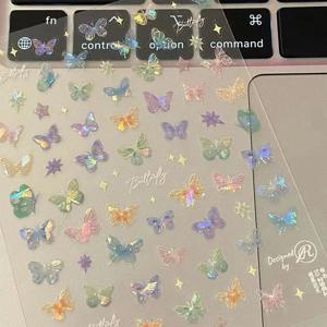 1개 패션 나비 날개 스트리머 레이저 스티커 고급 엠보싱 네일 아트 스티커 컬러풀 나비 요정 스티커