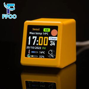 미니 WiFi 디지털 기상 관측소 시계 LCD 화면 스마트 데스크탑 가젯 다기능 러시아어 한국어 영어 전자 시계